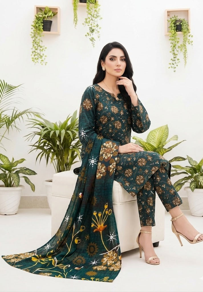 Premium Digital Print 3-Piece Unstitched Lawn Suit – All-Over 90/70 Bana Dora