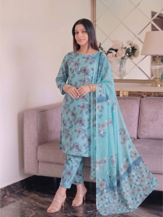 Premium Digital Print 3-Piece Unstitched Lawn Suit – All-Over 90/70 Bana Dora