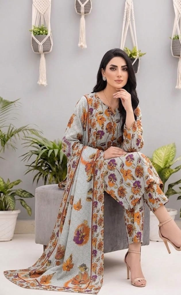Premium Digital Print 3-Piece Unstitched Lawn Suit – All-Over 90/70 Bana Dora