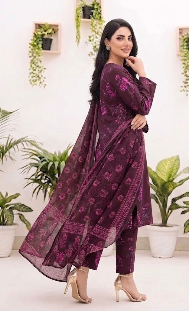 Premium Digital Print 3-Piece Unstitched Lawn Suit – All-Over 90/70 Bana Dora