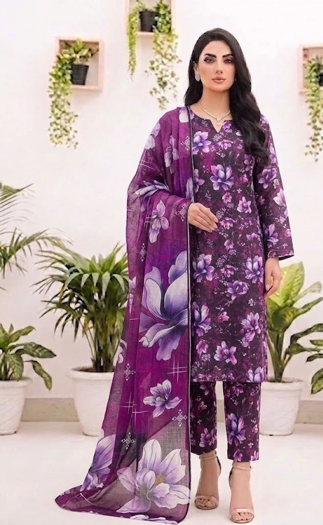 Premium Digital Print 3-Piece Unstitched Lawn Suit – All-Over 90/70 Bana Dora