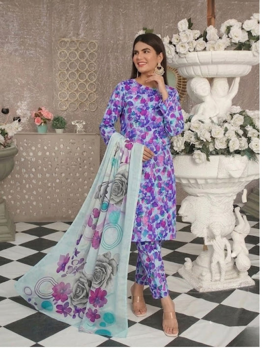 Premium Digital Print 3-Piece Unstitched Lawn Suit – All-Over 90/70 Bana Dora