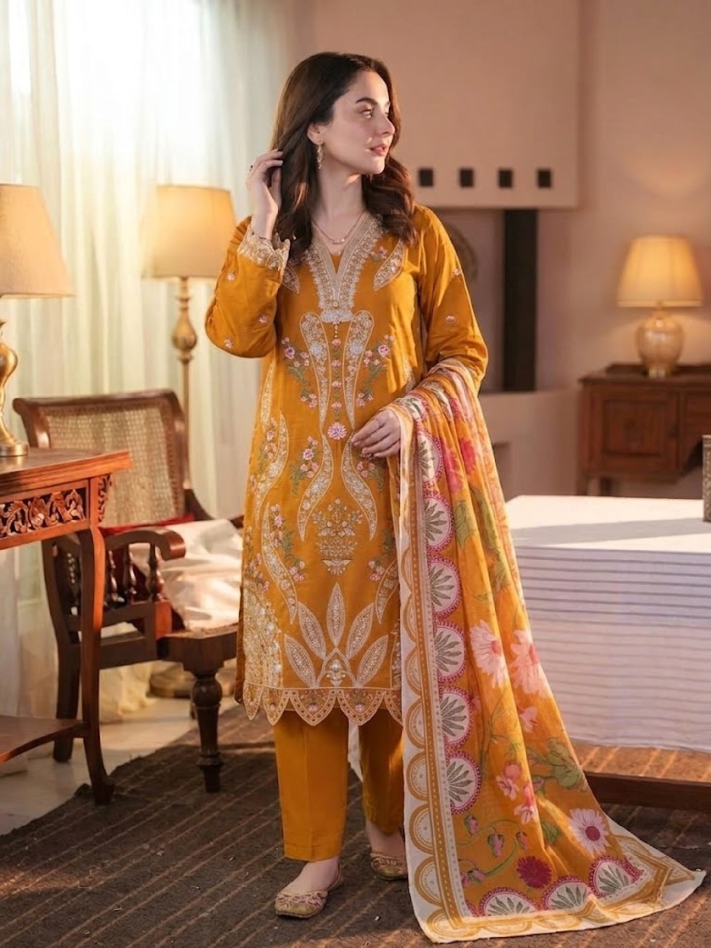 Luxury Stitched Lawn 3-Piece Suit by Bin Anwar - Heavy Front Embroidered(Stitched)