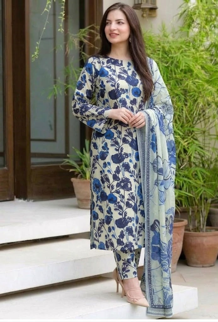 Premium Digital Print 3-Piece Unstitched Lawn Suit – All-Over 90/70 Bana Dora