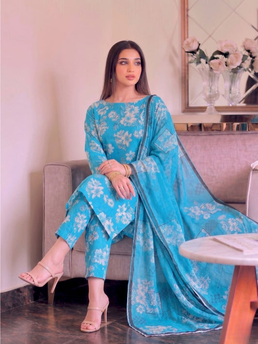 Premium Digital Print 3-Piece Unstitched Lawn Suit – All-Over 90/70 Bana Dora