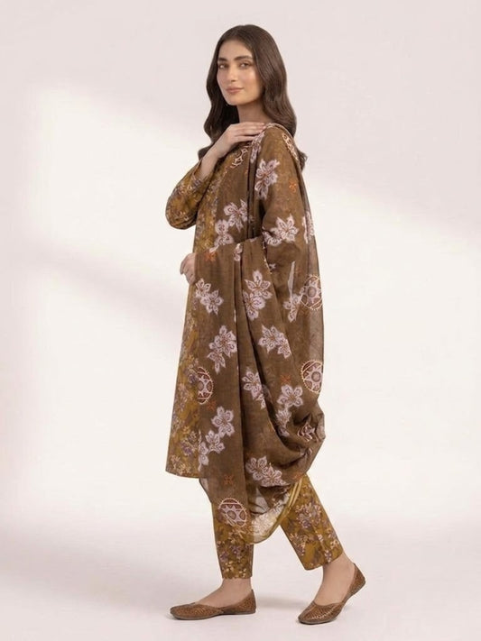 Premium Digital Print 3-Piece Unstitched Lawn Suit – All-Over 90/70 Bana Dora