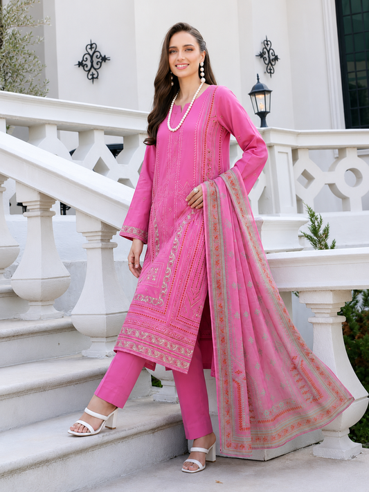 Luxury Eid Stitched 3-Piece Suit With Organza Dupatta (Stitched)