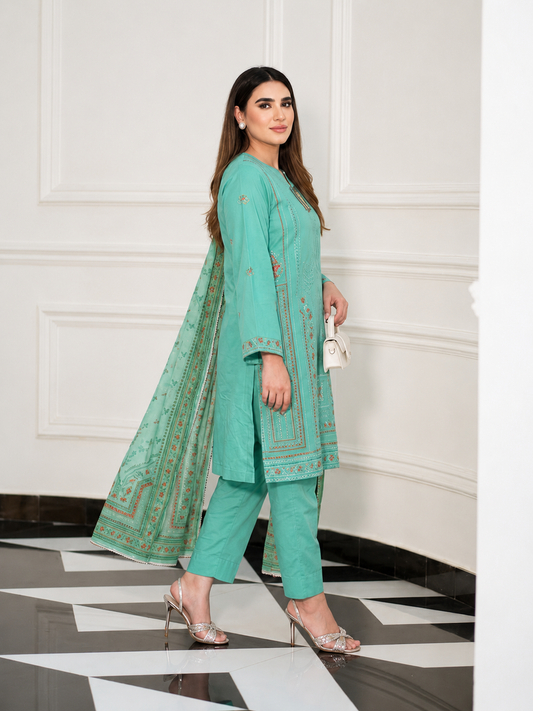 Luxury Eid Stitched 3-Piece Suit With Organza Dupatta (Stitched)