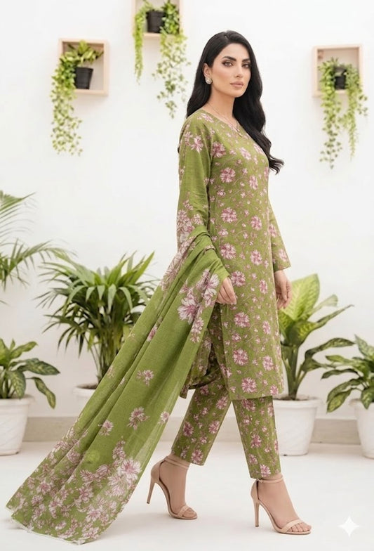 Premium Digital Print 3-Piece Unstitched Lawn Suit – All-Over 90/70 Bana Dora