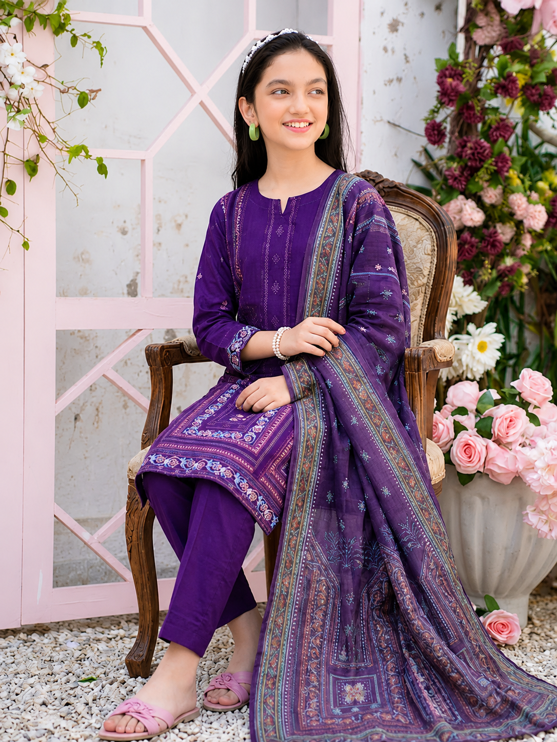Luxury Eid Stitched 3-Piece Suit With Organza Dupatta (Stitched)