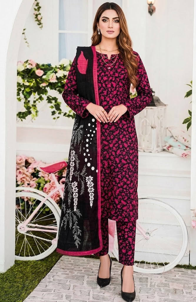 Premium Digital Print 3-Piece Unstitched Lawn Suit – All-Over 90/70 Bana Dora