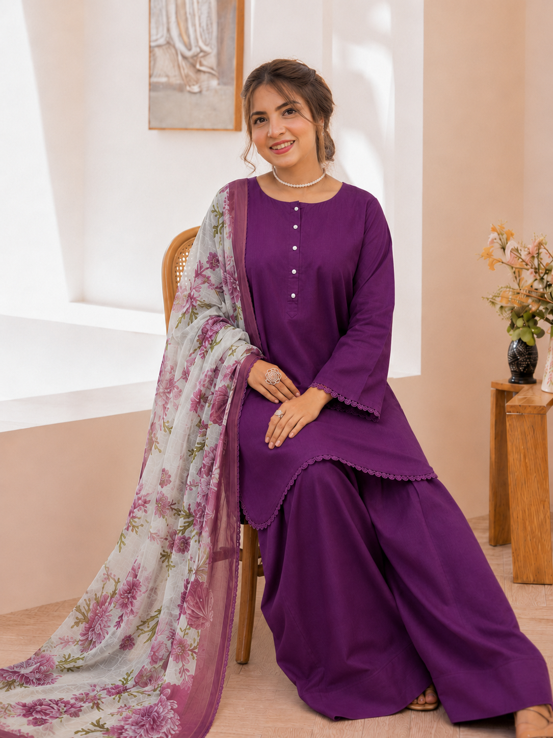 Lawn Slub Farshi Shalwar 3-Piece Ready-to-Wear Suit