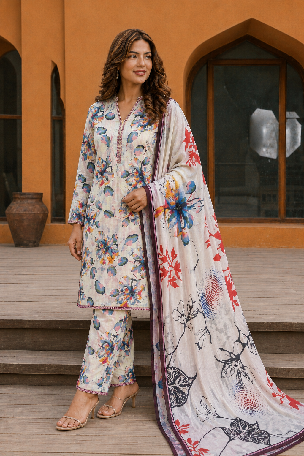 3Pc Unstitched Printed Lawn Suits for Women (Unstitched)