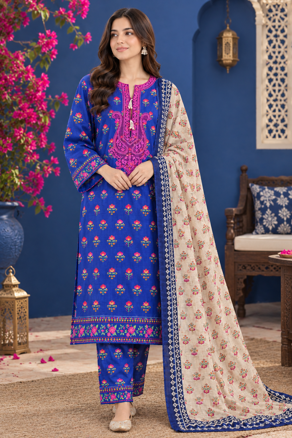 Elegance Khaddar Digital Printed 3 Piece Suit (Stitched)