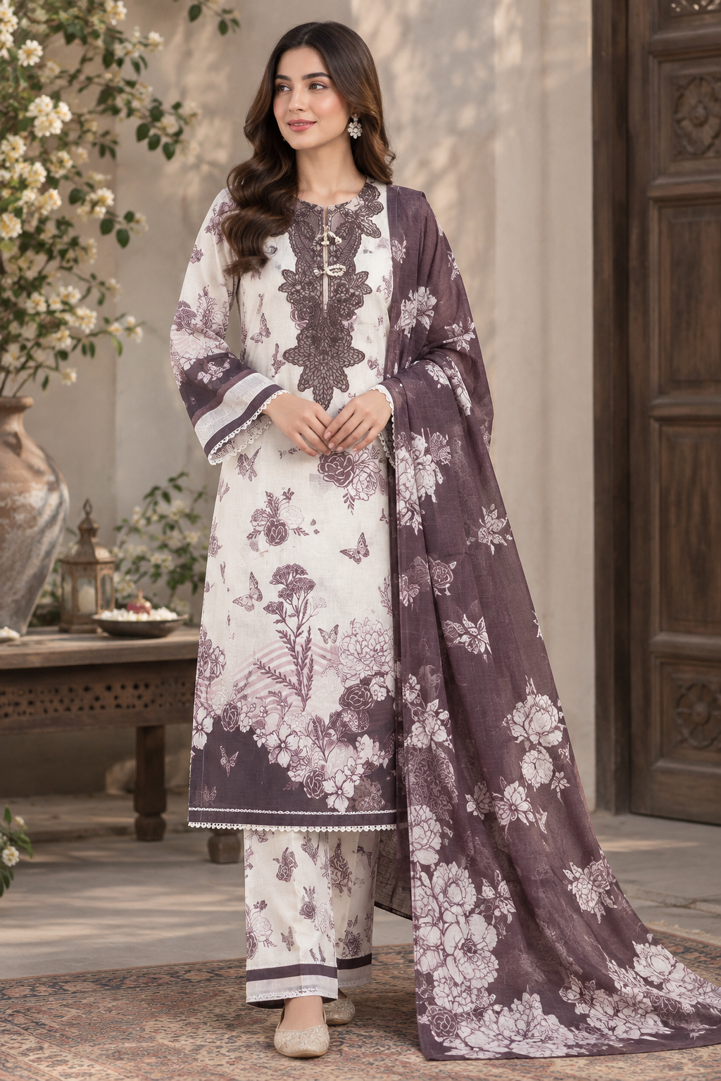 Elegance Khaddar Digital Printed 3 Piece Suit (Stitched)