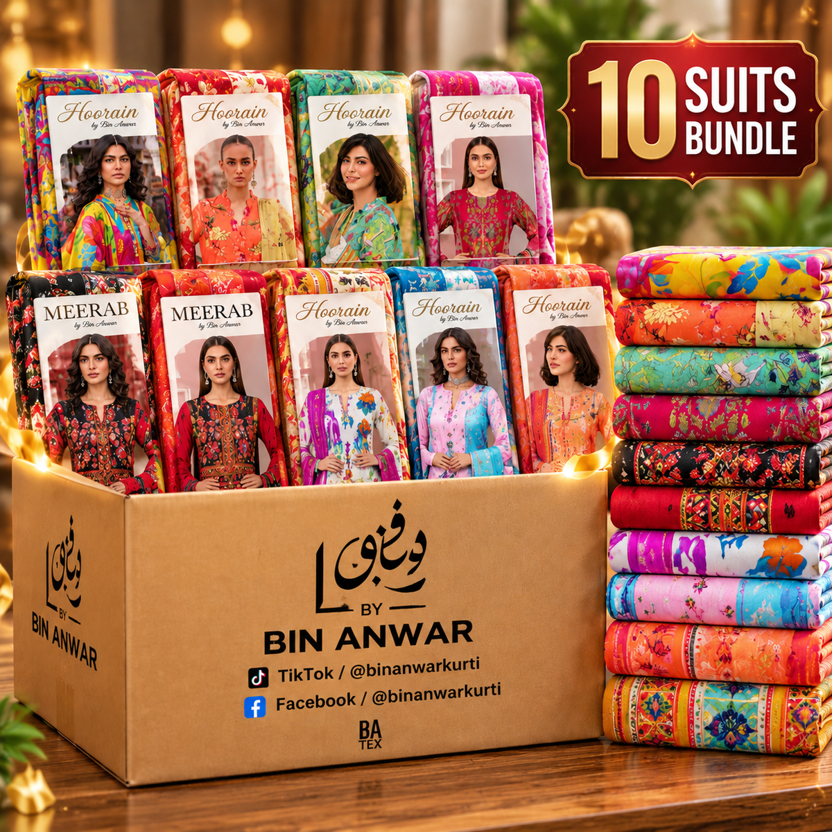 BUNDLE OF 10 KHADDAR PREMIUM QUALITY PRINTED 3 PEICE