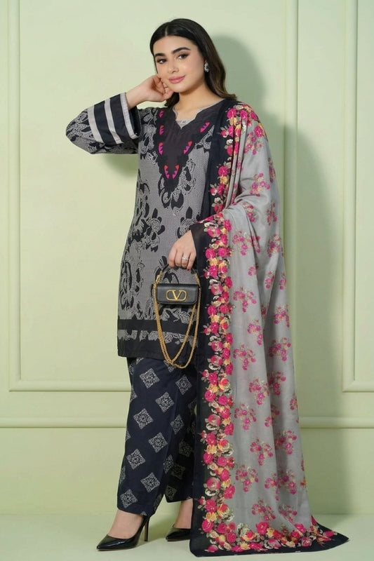 Premium China Silk Printed 3-Piece Co-Ord Sets (Stitched)