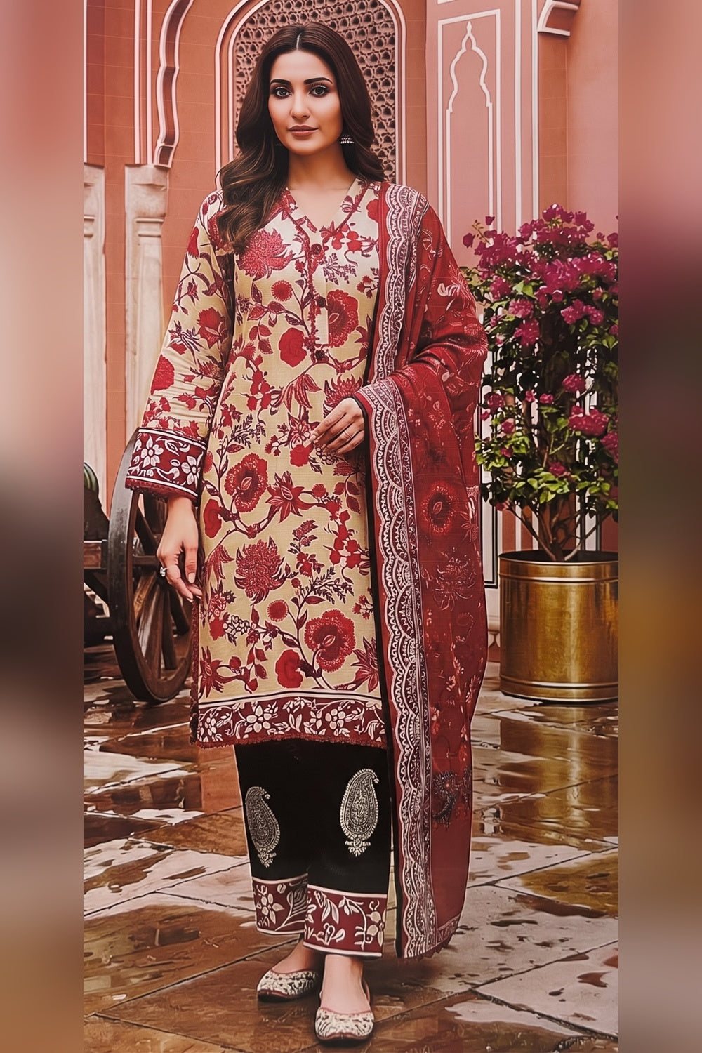 Classic Charm Khaddar Digital Printed 3 Piece Suit (Unstitched)