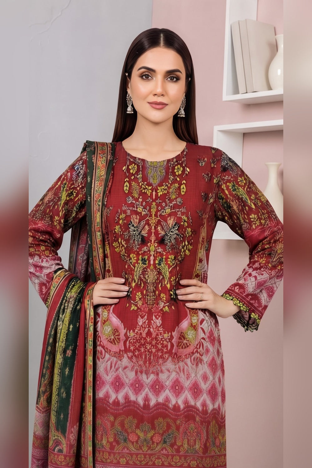 Classic Charm Khaddar Digital Printed 3 Piece Suit (Unstitched)
