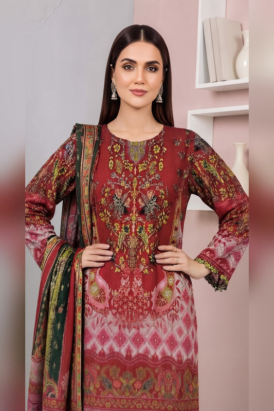 Classic Charm Khaddar Digital Printed 3 Piece Suit (Unstitched)