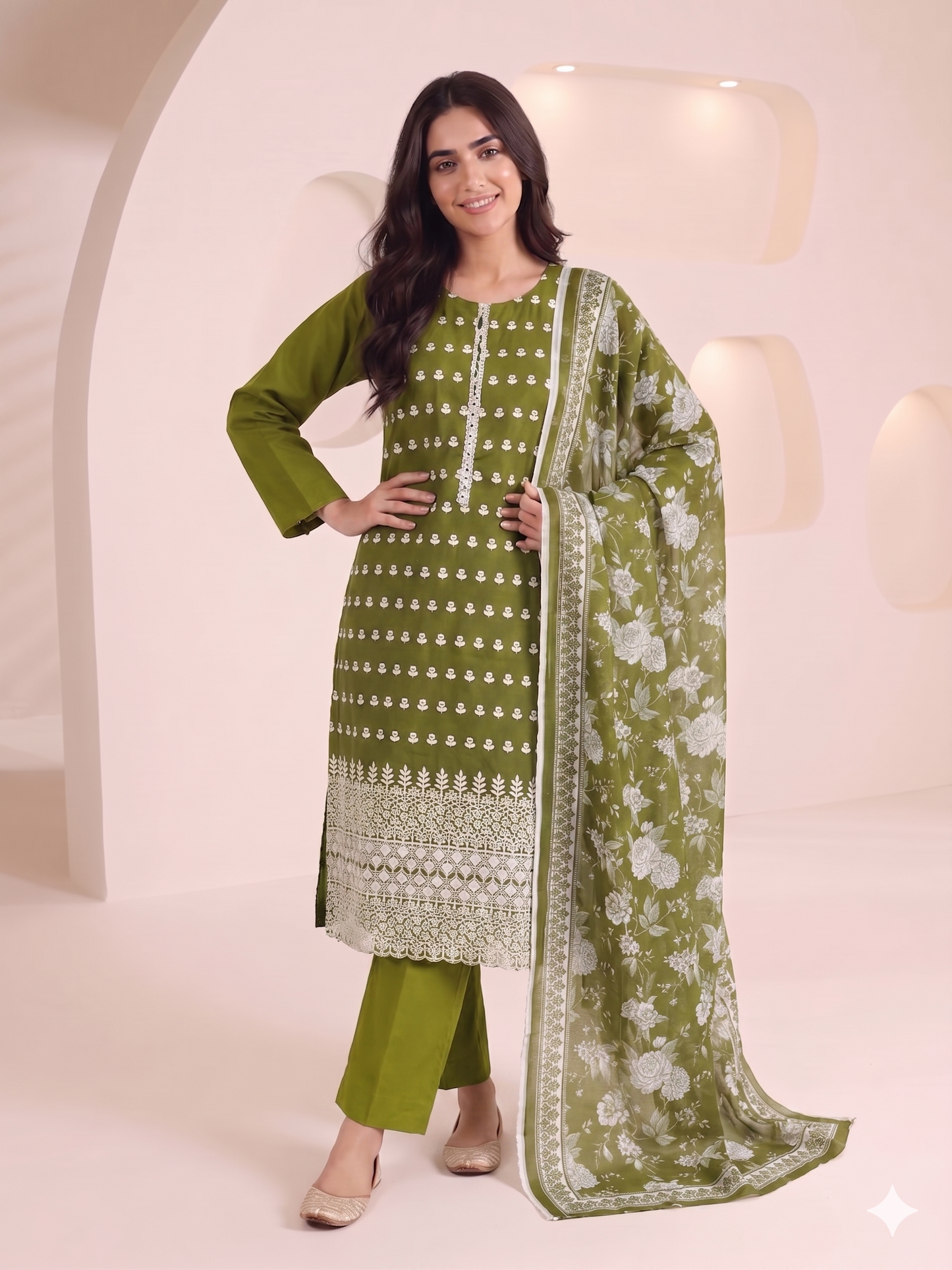 Summer Special Chicken Kari Lawn 3-Piece Suit - Semi-Stitched/Stitched (L, XL)