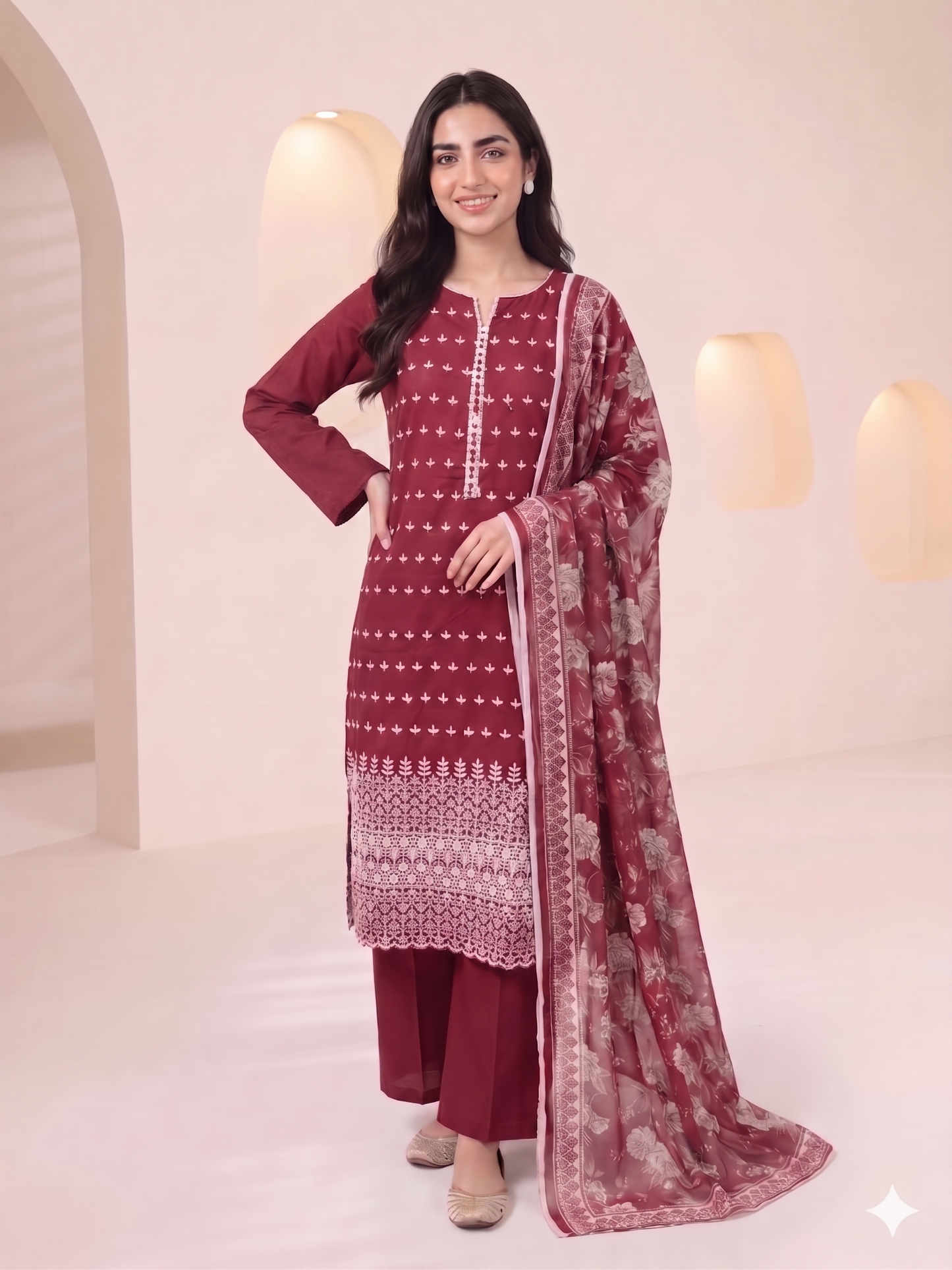 Summer Special Chicken Kari Lawn 3-Piece Suit - Semi-Stitched/Stitched (L, XL)