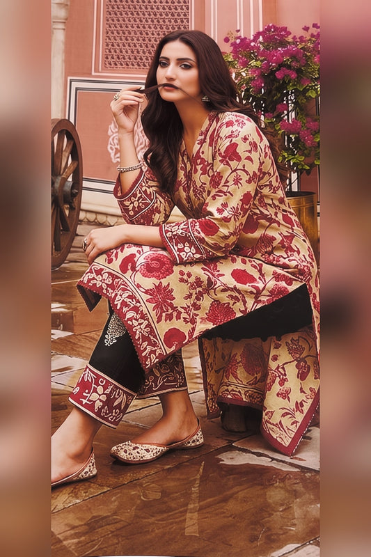 Classic Charm Khaddar Digital Printed 3 Piece Suit (Unstitched)