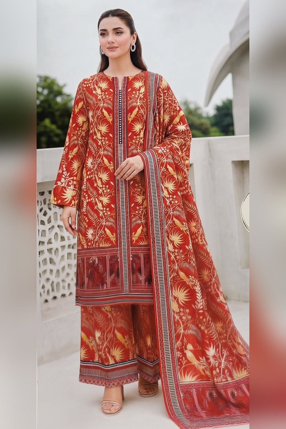 Classic Charm Khaddar Digital Printed 3 Piece Suit (Unstitched)