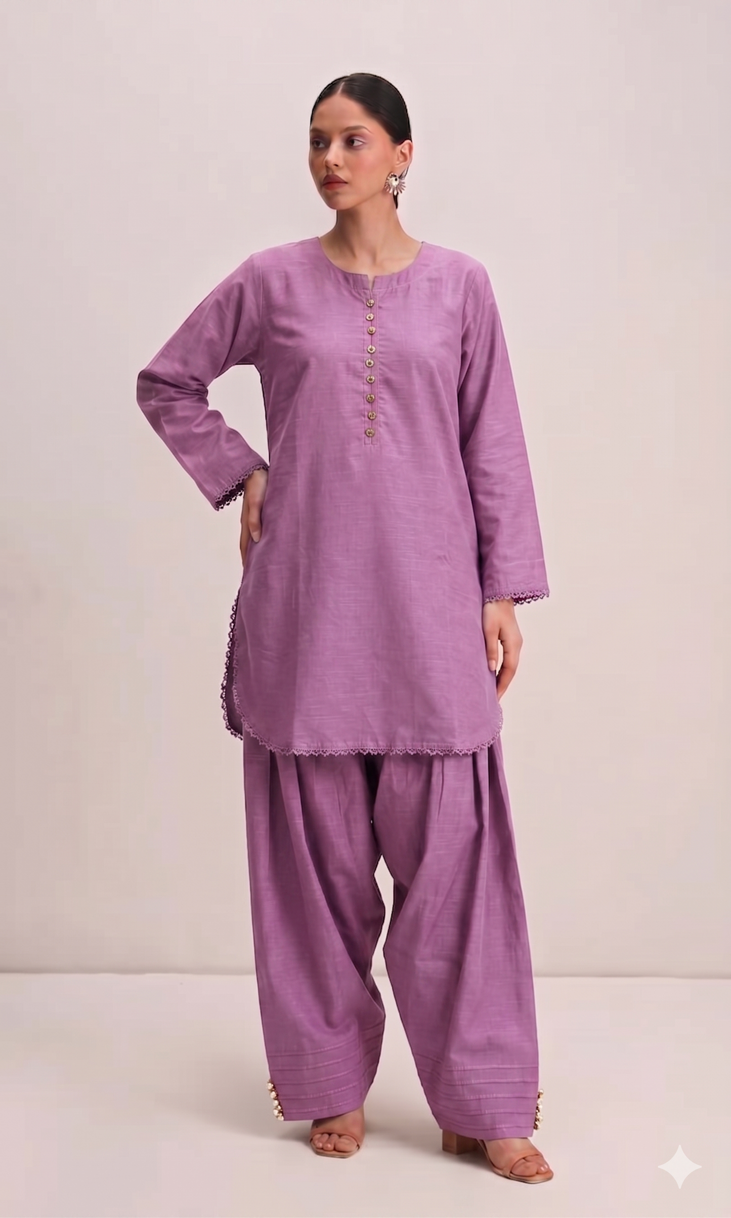 FARSHI SHALWAR SOLID LAWN SLUB TWO PEICE (STITCHED)