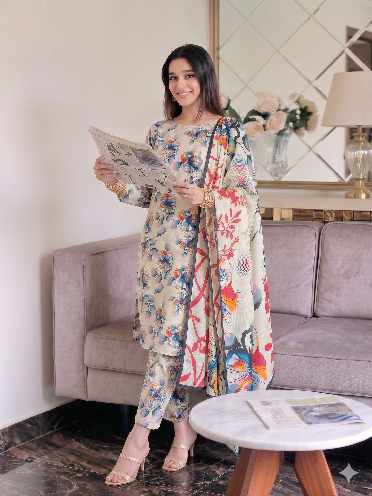 Premium Digital Print 3-Piece Unstitched Lawn Suit – All-Over 90/70 Bana Dora