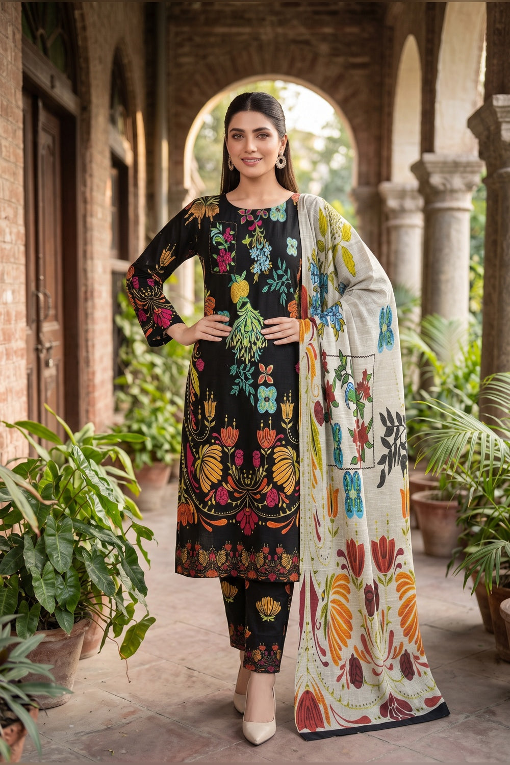 Classic Charm Khaddar Digital Printed 3 Piece Suit (Unstitched)
