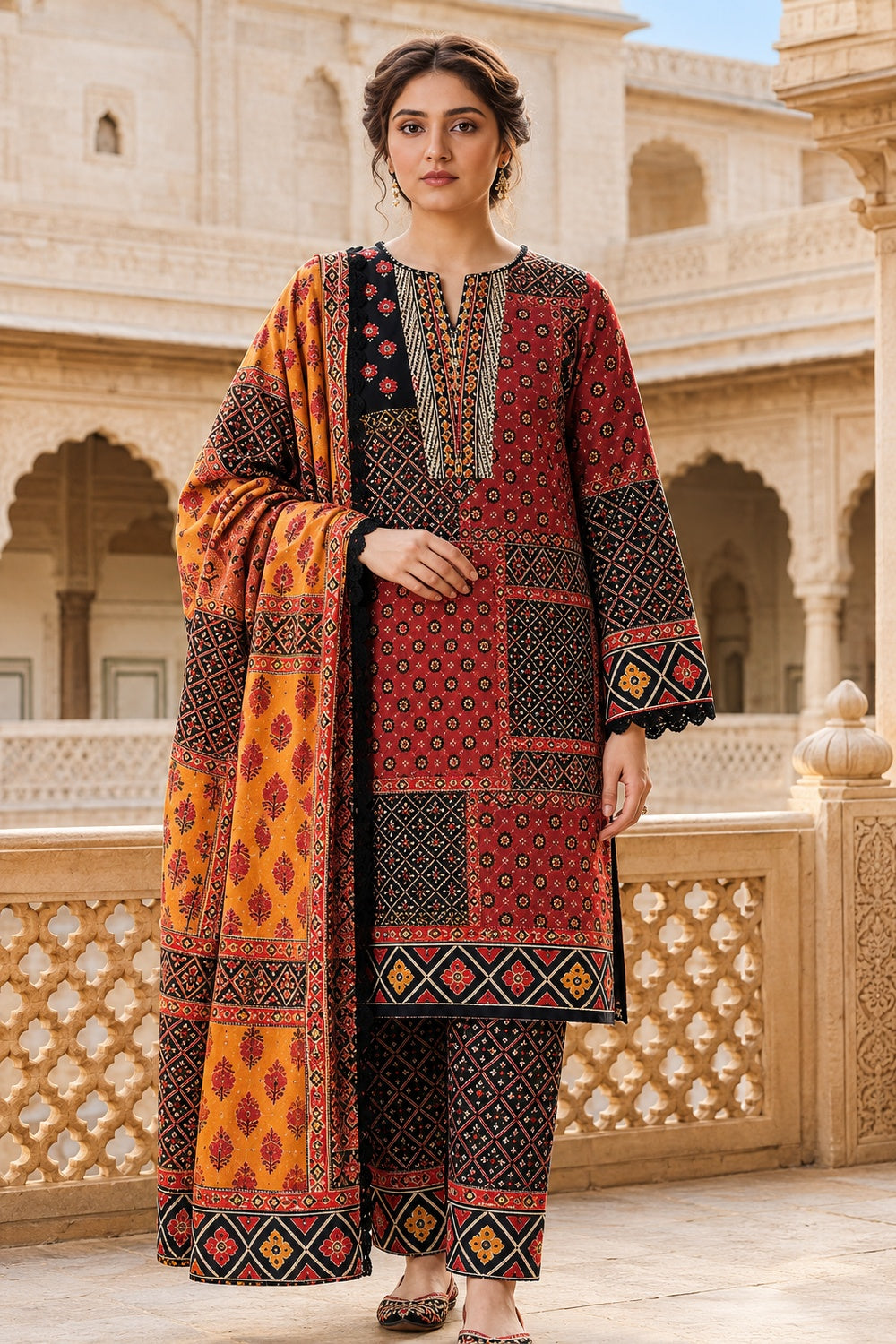 Classic Charm Khaddar Digital Printed 3 Piece Suit (Unstitched)