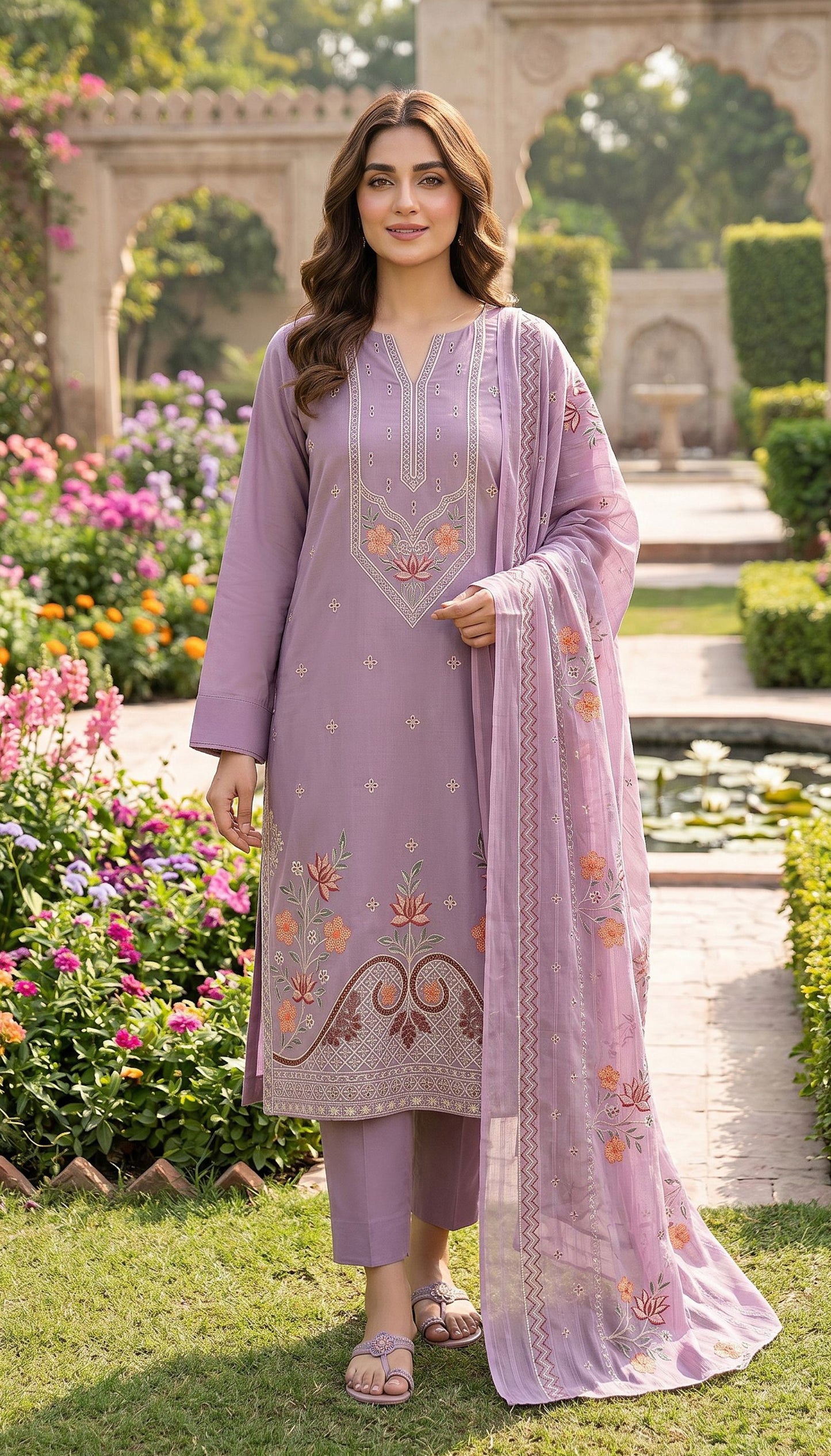 Bin Anwar Rangreza Luxury Embroidered 3-Piece Lawn Suit with Fancy Dupatta