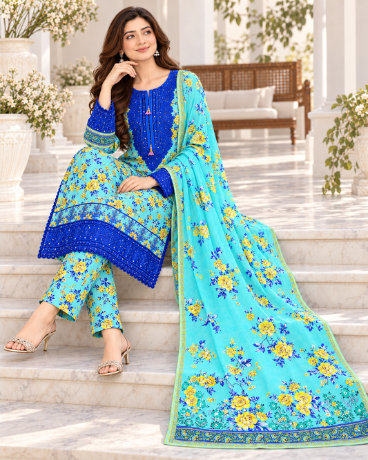 Royal Bloom Khaddar Digital Printed 3 Piece Suit (STITCHED)