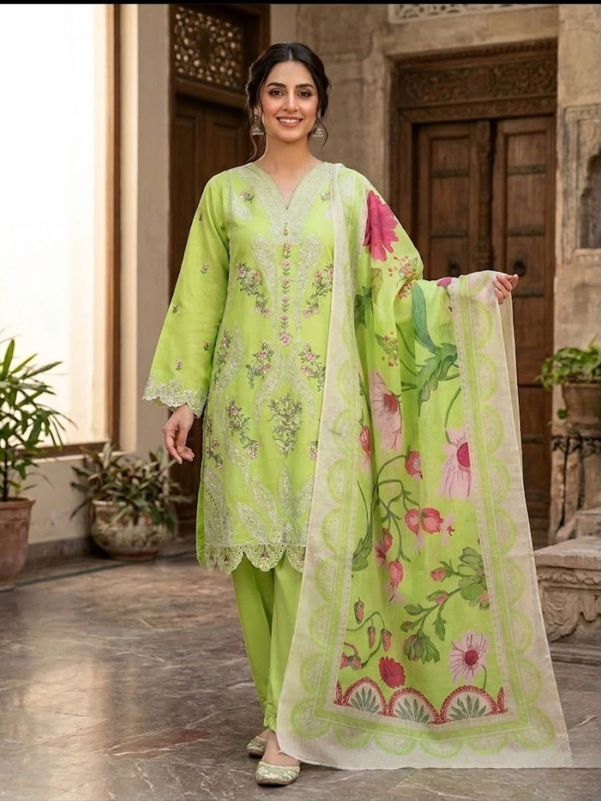 Luxury Stitched Lawn 3-Piece Suit by Bin Anwar - Heavy Front Embroidered(Stitched)