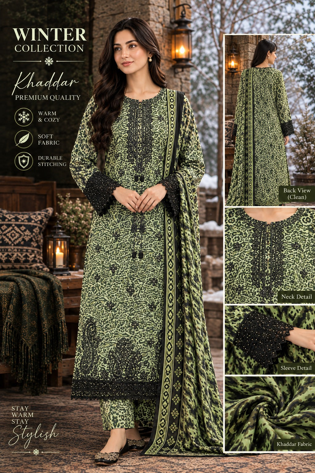 Royal Bloom Khaddar Digital Printed 3 Piece Suit (STITCHED)
