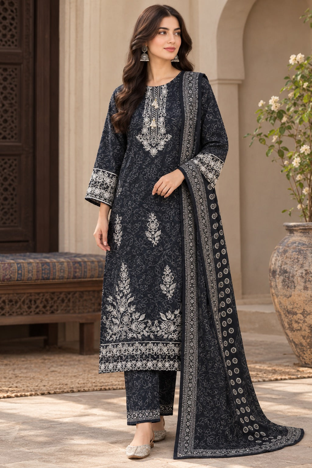 Royal Bloom Khaddar Digital Printed 3 Piece Suit (STITCHED)