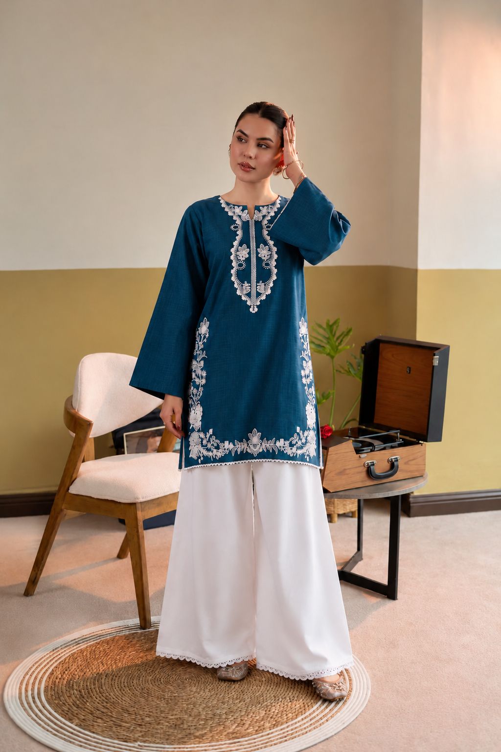 Winter Dhanak Embroidered 2 Piece Co-Ord Set (Stitched)