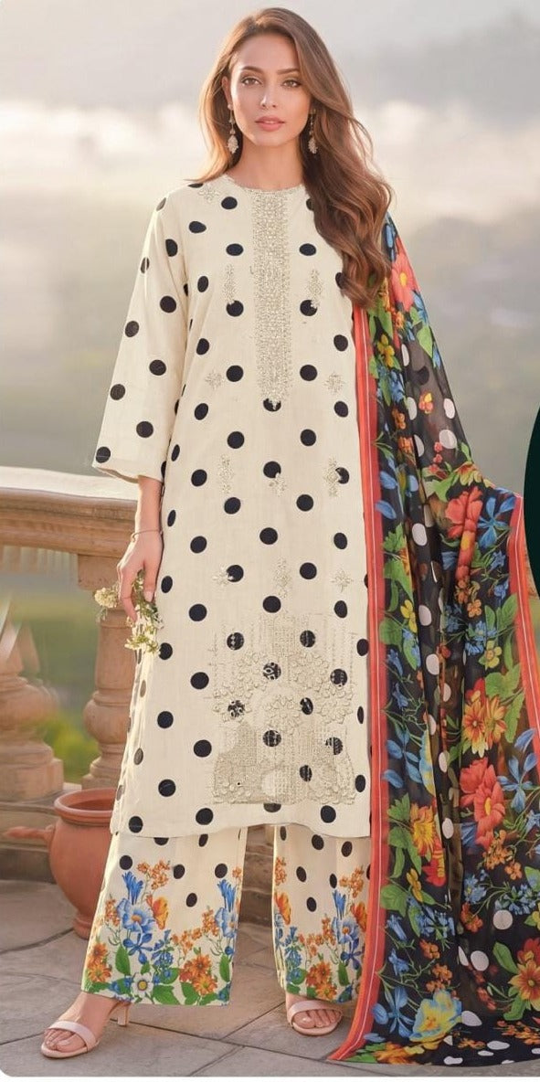 Luxury Premium Lawn 3-Piece Suit – Front Chikankari Embroidery with Chiffon Dupatta (UNSTITCHED)