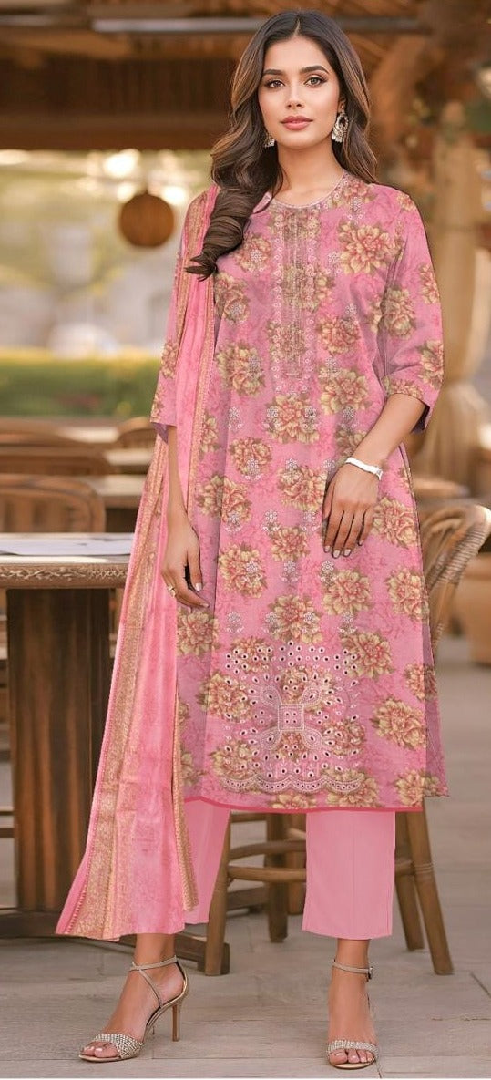 Luxury Premium Lawn 3-Piece Suit – Front Chikankari Embroidery with Chiffon Dupatta (UNSTITCHED)