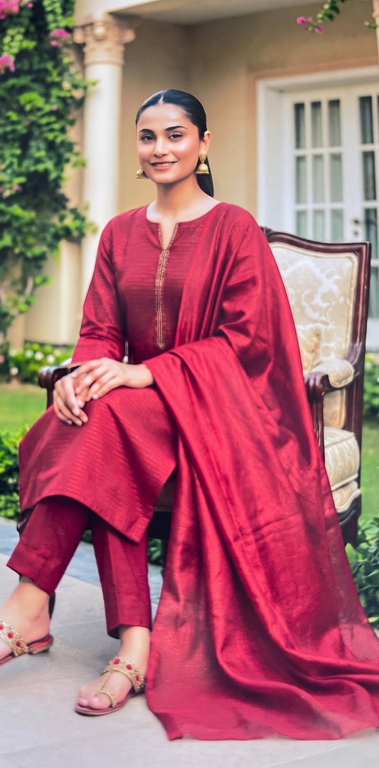 Meeral by Bin Anwar Crystal Velvet 3-Piece Suit (Unstitched)