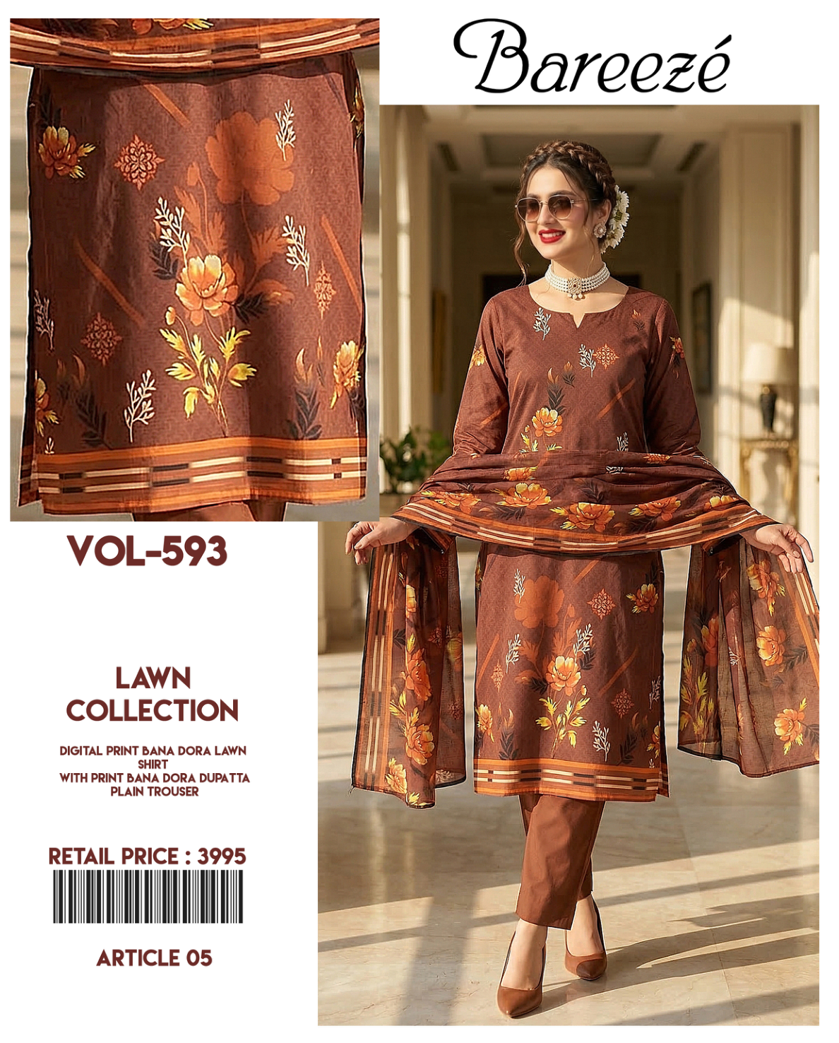 Bareeze 3-Piece Digital Print Bana Dora Lawn Suit (Unstitched)
