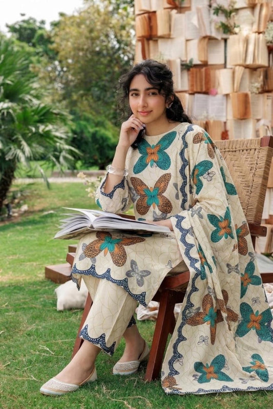 Premium China Silk Printed 3-Piece Co-Ord Sets (Stitched)