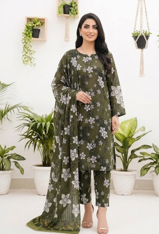 Premium Digital Print 3-Piece Unstitched Lawn Suit – All-Over 90/70 Bana Dora
