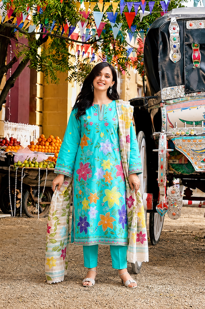 Aneelas Hit Code 3 piece Luxury Lawn Cross Stitch Embroidery (stitched)