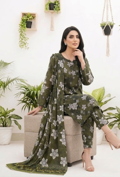 Premium Digital Print 3-Piece Unstitched Lawn Suit – All-Over 90/70 Bana Dora