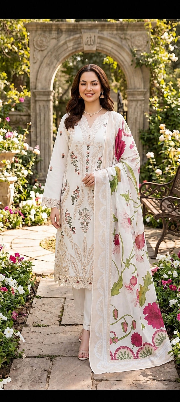 Luxury Stitched Lawn 3-Piece Suit by Bin Anwar - Heavy Front Embroidered(Stitched)