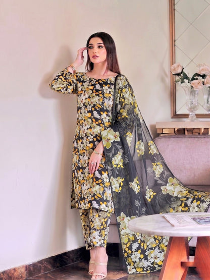 Premium Digital Print 3-Piece Unstitched Lawn Suit – All-Over 90/70 Bana Dora