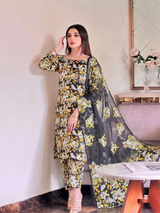 Premium Digital Print 3-Piece Unstitched Lawn Suit – All-Over 90/70 Bana Dora