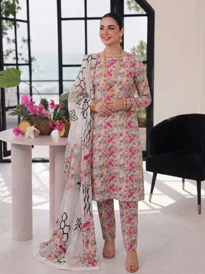Premium Digital Print 3-Piece Unstitched Lawn Suit – All-Over 90/70 Bana Dora